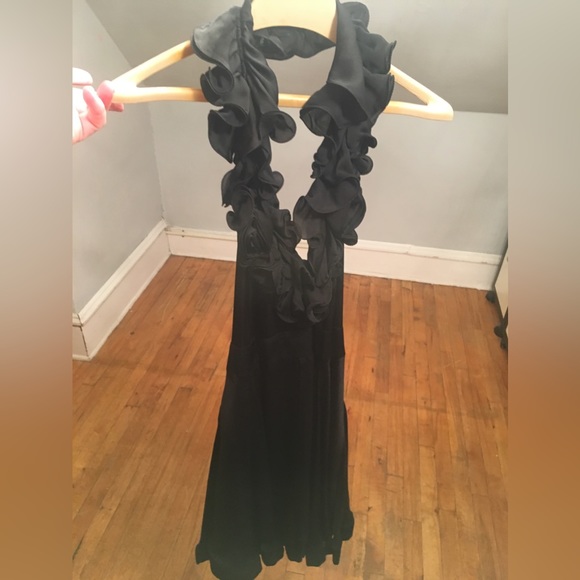 Bebe Ruffle Neckline Cocktail Dress-Black - Picture 5 of 5